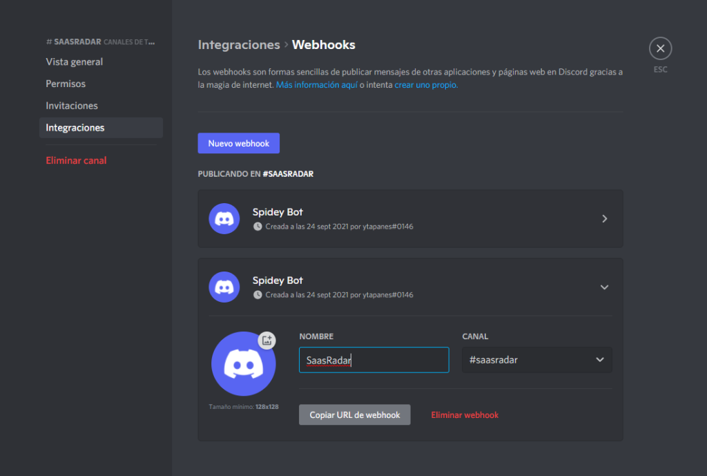 Creando Webhook en Discord
