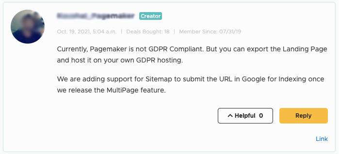 pg GDPR Pagemaker, un creador de landing page todavía lejos del efecto WOW